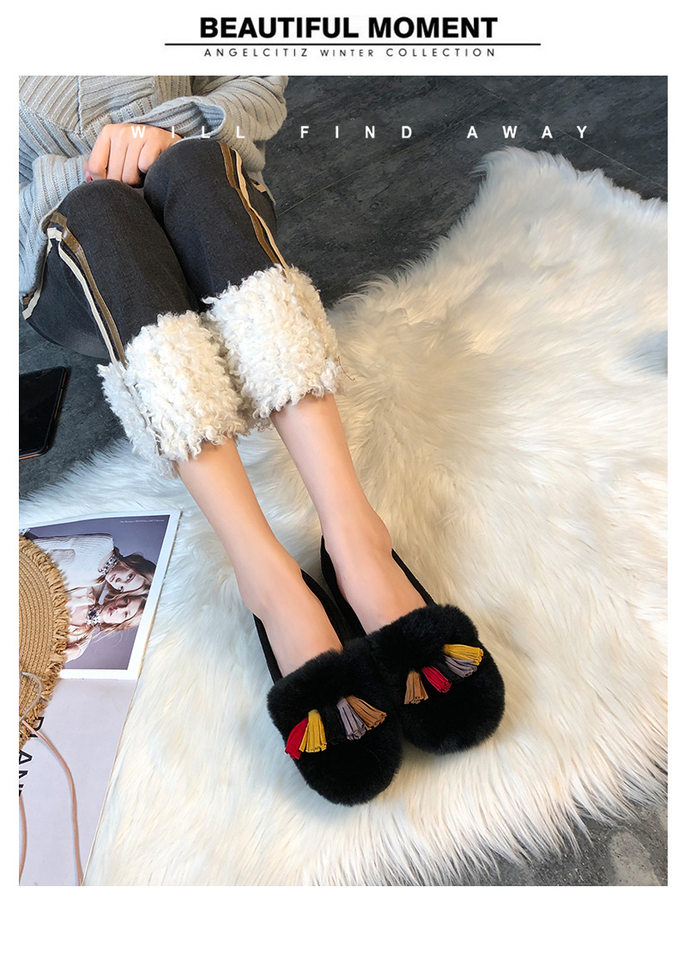 Giày lười nữ lót lông giữ ấm mũi tròn đế bệt — Màu xám, Màu đen chi tiết 15