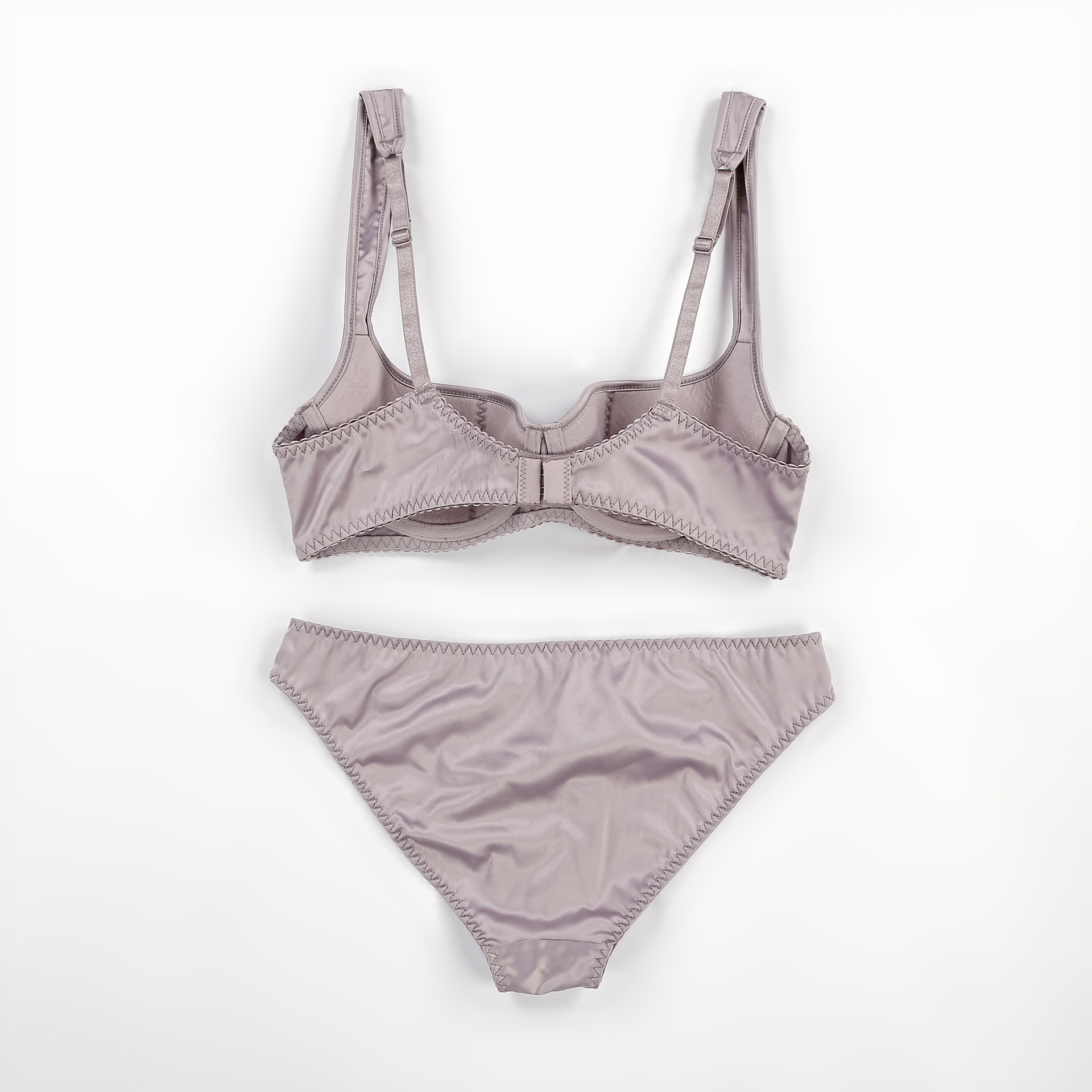 Thin cotton glossy lingerie sexy half cup thin colored Ding women's large chest display small size bra set_voghion.com