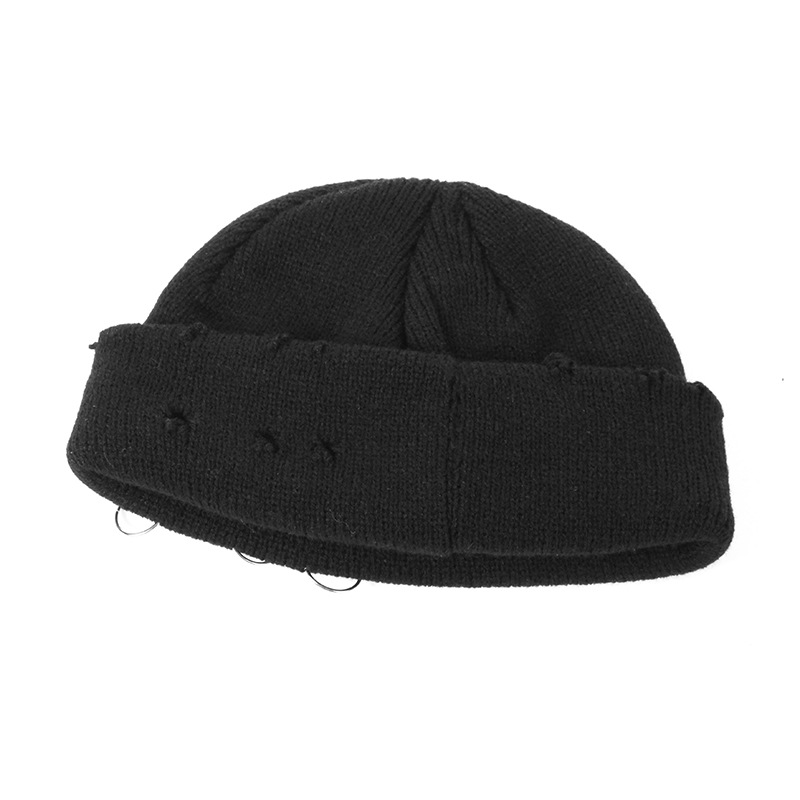 2024 Autumn and winter hole breaking ruffian solid color knitted female trendsetters street yarn versatile styling hat_voghion.com