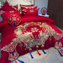 件套床上支四件狐用品喜喜庆件套床上用品四件套婚庆红色大红九套