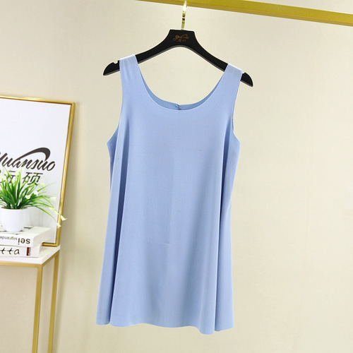 夏季新款冰丝圆领背心无缝拼接无袖打底衫韩版宽松A字打底小背心