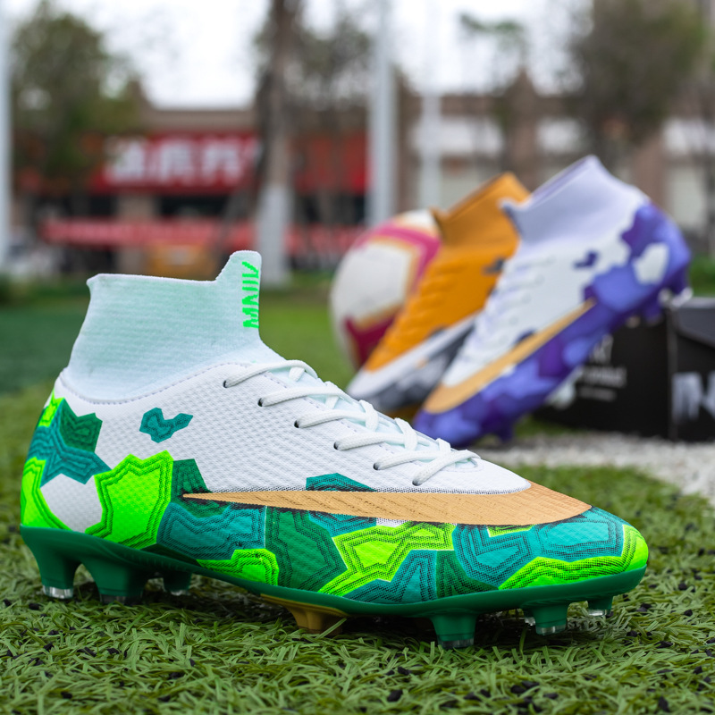Foreign Trade Large Size Football Shoes New High Top TF Sneakers Male And Female Students Spikes AG Flat Student Training Wholesale_voghion.com