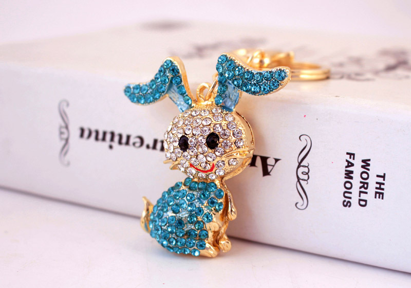 63g Weight Alloy, Metal Material Doll Pattern Unisex Gender Pink, Blue Color Alloy Rhinestone Cartoon Bunny Keychain 3