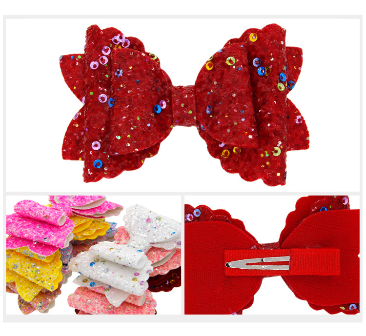 Girls Three-tier Bow-knot Hairpin Children's Sequined Bow-knot Edging Clip Colored Hair Clips Wholesale display picture 6