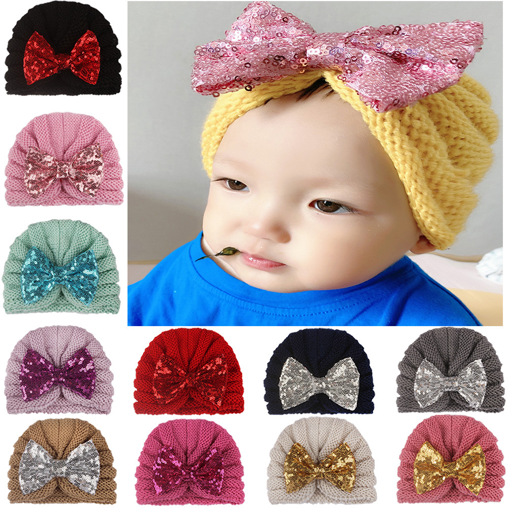 Children Unisex Fashion Bow Knot Sequins Wool Cap display picture 5