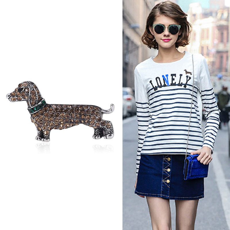12g Weight Rhinestones Inlay Material Brooches Classification Cute Pin Dog Alloy Inlay Rhinestones Women's Brooches