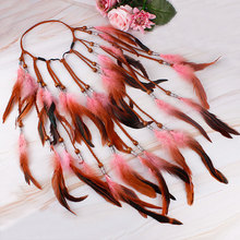 歐美波西米亞風孔雀羽毛發帶女士時尚嬉皮民族風頭飾發飾義烏批發
