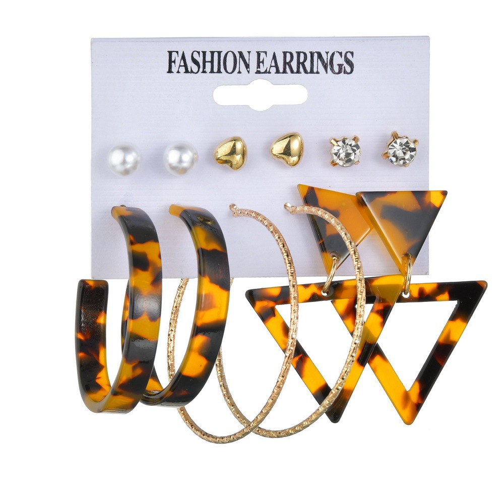 New Fashion Creative Triangle Geometric Leopard Earring Set Wholesale Yiwu Nihaojewelry Wholesale display picture 3