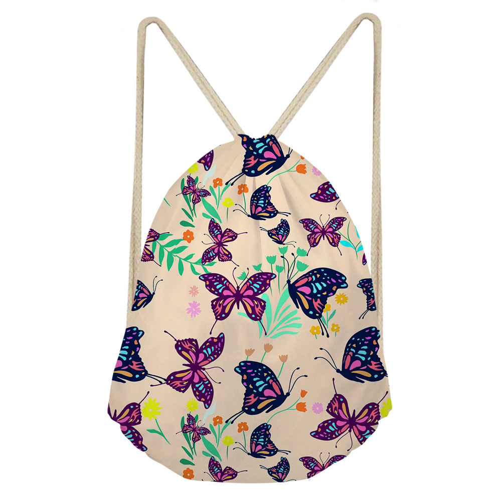 2020夜光蝴蝶纷飞抽绳袋学生帆布包篮球包束口包来图定制懒人袋
