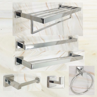304不锈钢方型管毛巾浴巾架单双杠纸巾架毛巾环卫浴挂件套装批发