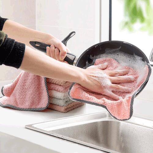 Rag kitchen cleaning rag, lint-free, water-absorbent pineapple grid rag, small square towel, hanging coral velvet hand towel