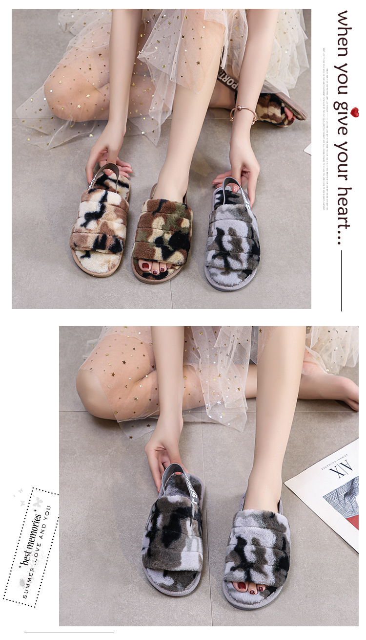 Women's Streetwear Camouflage Open Toe Plush Slippers display picture 2