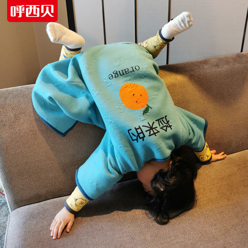 HUXIBEI 어린이 홈 의류 나이트 가운 난방 실 잠자는 가방 가을과 겨울 따뜻한 잠옷 킥 방지 슬리퍼