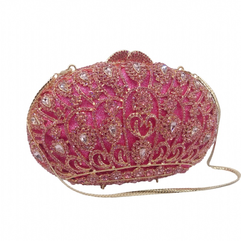 Túi clutch dạ tiệc nữ đính đá kim cương đỏ hình vương miện, xách tay hoặc đeo chéo 20x7x13 cm — Màu đỏ, Màu hồng chi tiết 1