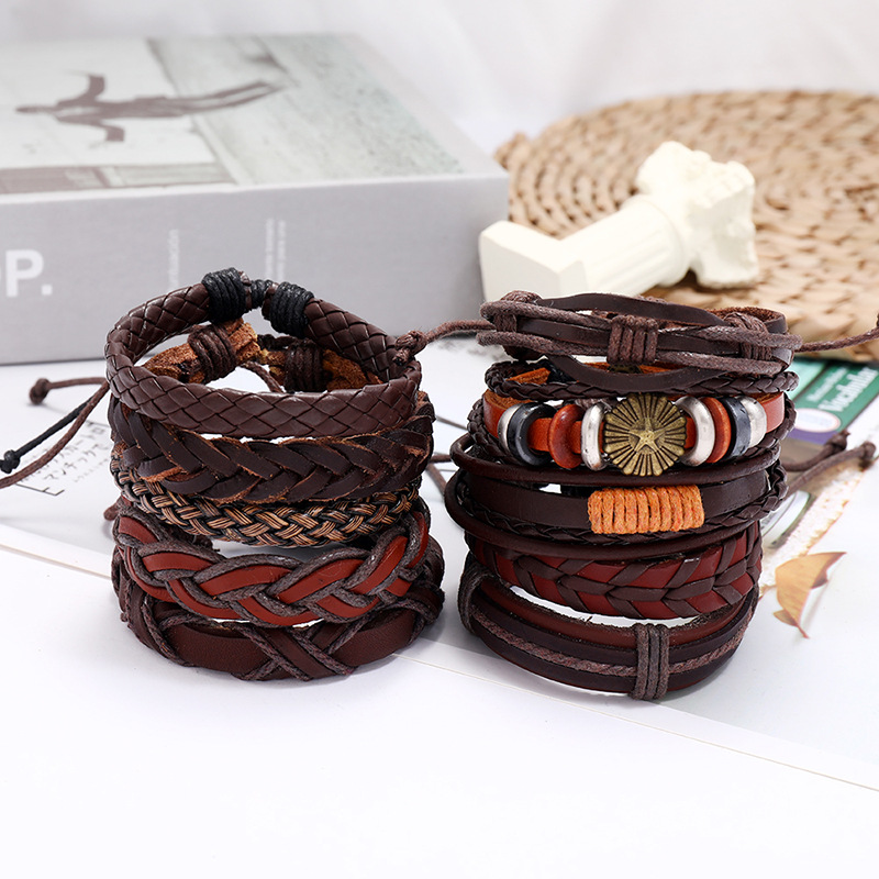 Fashion new cowhide simple multi-layer menu0027s bracelet