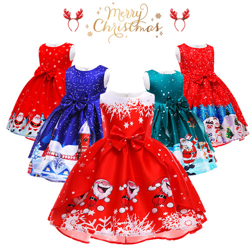 Girl Christmas Dress Party Costume Children Cos Santa Claus Performance Dress Princess Dress