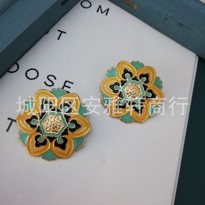 歐美宮廷複古浮雕藍色琺琅異域圖騰花朵胸針胸花女別針廠家批發