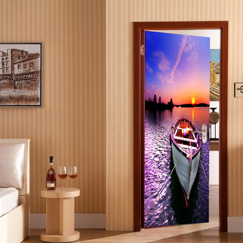 Creative 3D door sticker renovation self-adhesive sticker decoration bedroom living room wall sticker door sticker sailing boat sunset cross-border supply Creative 3D door sticker renovation self-adhesive sticker decoration bedroom living room wall sticker door sticker sailing boat sunset cross-border supply