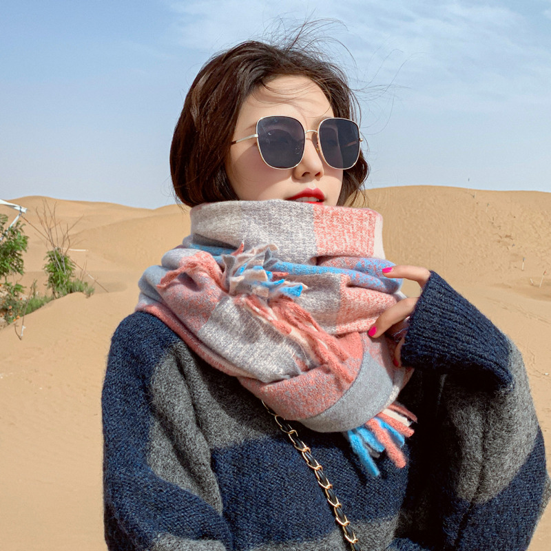 new pattern Two-sided lattice scarf Korean Edition Autumn and winter thickening keep warm Cashmere Travel? Shawl Dual use lady Collar