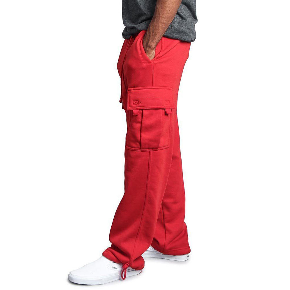 Pantalon de travail décontracté en polaire pour homme, idéal pour l'automne et l'hiver, style multipoches, grandes tailles, coupe ample._voghion.com
