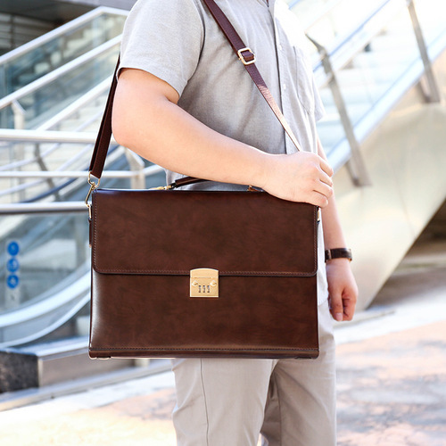 Cross-border men's business handbag password lock briefcase briefcase retro office computer bag shoulder crossbody men's bag