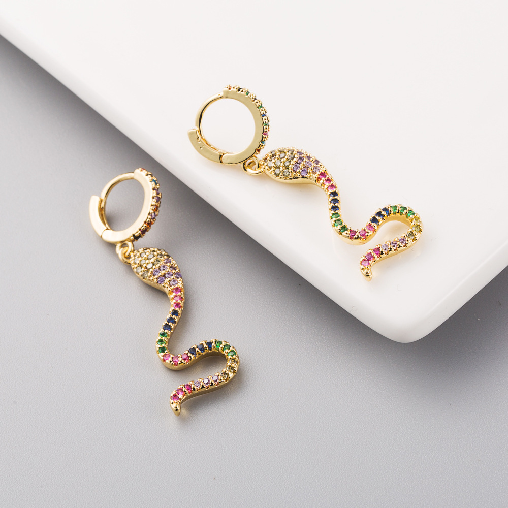 New Fashion Snake-shaped Earrings Inlaid With Colored Zircon Copper Plated 18k Gold Long Earrings display picture 5