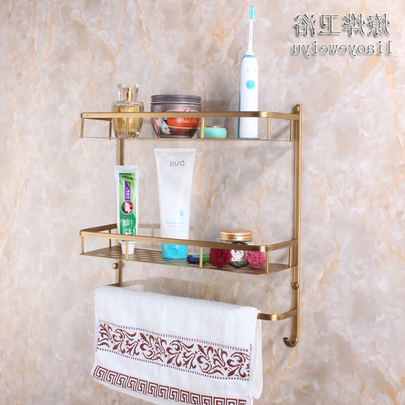 欧式卫生间全铜卫浴五金挂件仿古浴室置物架三层壁挂化妆品收纳架