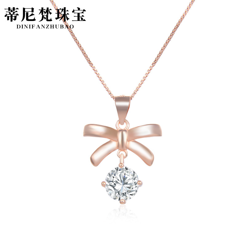 Japonés y coreano s925 collar de plata de las mujeres de moda elegante arco colgante simple todo partido Cadena de clavícula Fuente de Suministro