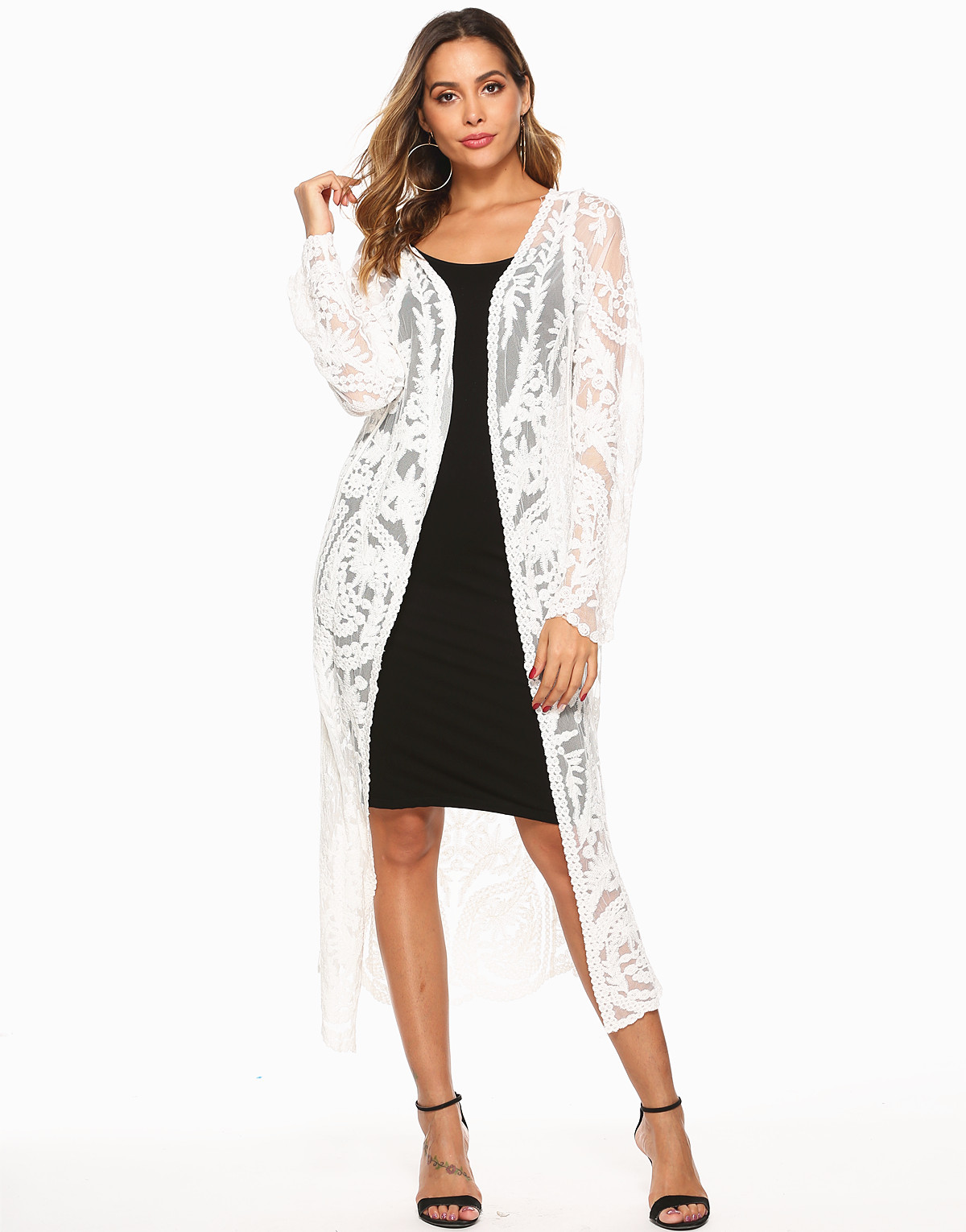 新款跨境刺绣网布比基尼外搭长袖开衫度假风沙滩罩衫防晒衣