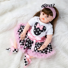 亞馬遜wish22寸仿真嬰兒娃娃衣短袖白色哈衣格子粉彩半身裙套裝