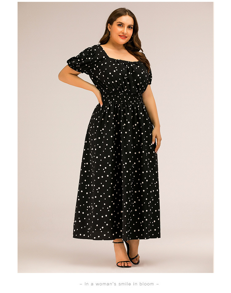 square collar plus size polka dot dress  NSJR30285