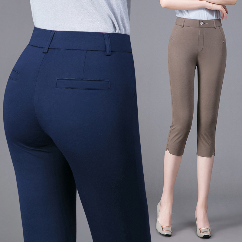 5087 Tencel Brocade Cotton Mother Pants Middle-aged Casual Women's Pants High Waist Plus Size Summer Cropped Pants for the Elderly