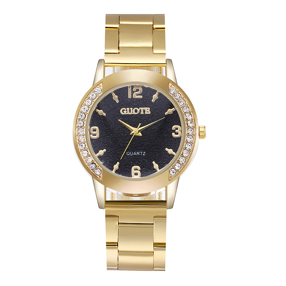 GT guote cross-border animado Golden Double Row Diamond reloj de mujer moda Diamante caso casual pareja reloj de cuarzo