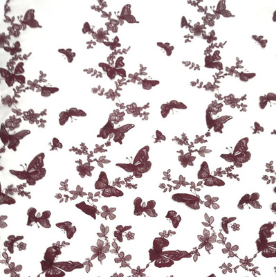 蝴蝶網紗立體繡花面料3D刺繡 時尚連衣裙童裝刺繡布料 大量現貨