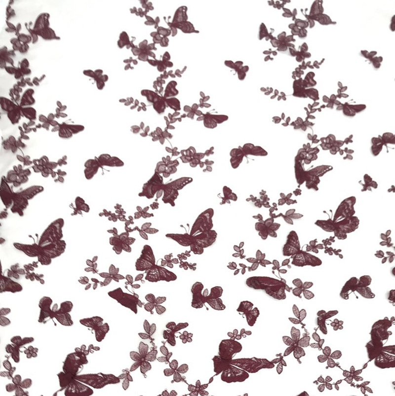 蝴蝶網紗立體繡花面料3D刺繡 時尚連衣裙童裝刺繡布料 大量現貨