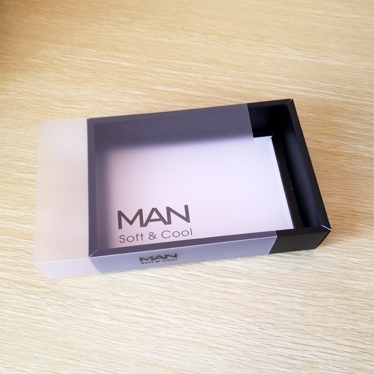 Calcetines Negro caja de regalo en stock conjunto LOGO Caja de embalaje de ropa interior de hombre transparente creativa