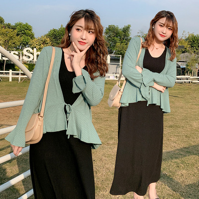 大码女装 胖mm200斤时尚针织套装 春季新品加大加肥百搭开衫2320|ru