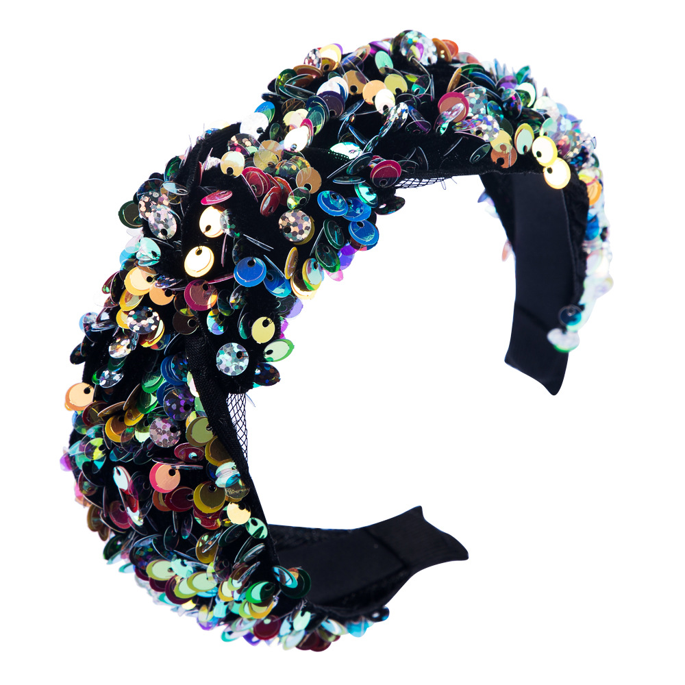 Fish Scale Sequin Mesh Gauze Prom Show Catwalk Wide Headband Suppliers China display picture 9