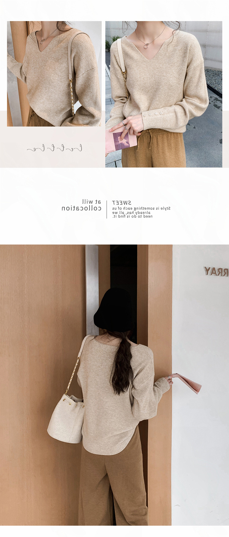315g Weight Long Sleeve Sleeve Length Pullovers Placket Type Regular Sleeve Sleeve Type Cotton, Polyester Fabric Type Ordinary Model (50cm <Length ≤ 65cm) Top Length Pullovers, Sweater Tops Type V Neck Neckline Loose Fit Type Solid Color Pattern Women's Gender Temperament Commuter, Commute style Style Printing, Collage Stitching Craft Fashionable Loose Long Sleeve V-Neck Knitwear Casual Base Layer Sweater Women's Comfortable Autumn Winter Leisure Knitted Top 6