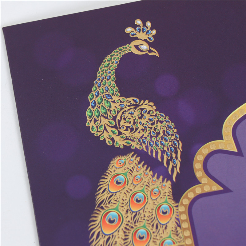 Wholesale color-printed logo, gold-embossed exquisite peacock wedding invitations, customized couple love birthday cards detail image 6