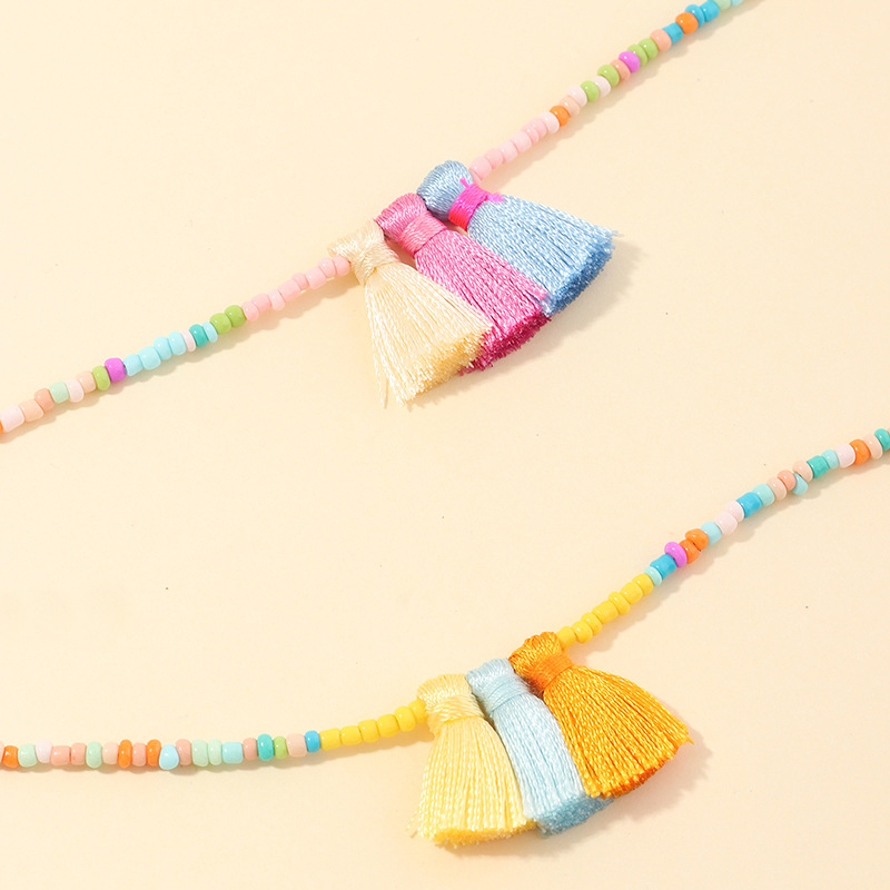 Heiß Verkaufte Europäische Und Amerikanische Beliebte Böhmische Kinder Halskette Hand Gefertigte Farbige Reis Perlen Quaste Halskette display picture 4
