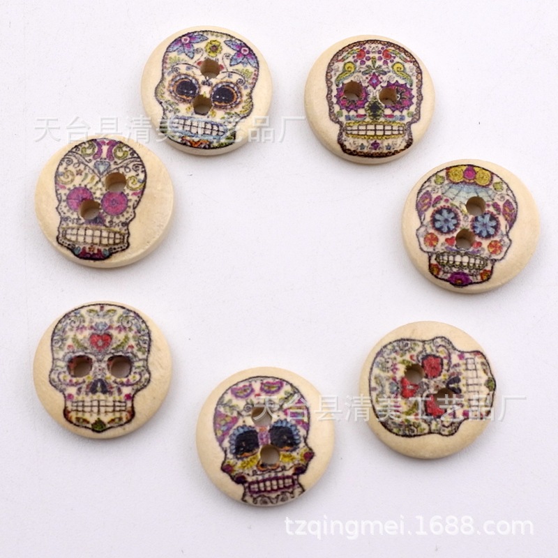 15mm pintado impreso botón madera decorativo impreso Bowl hebilla/Pan hebilla 100 un paquete