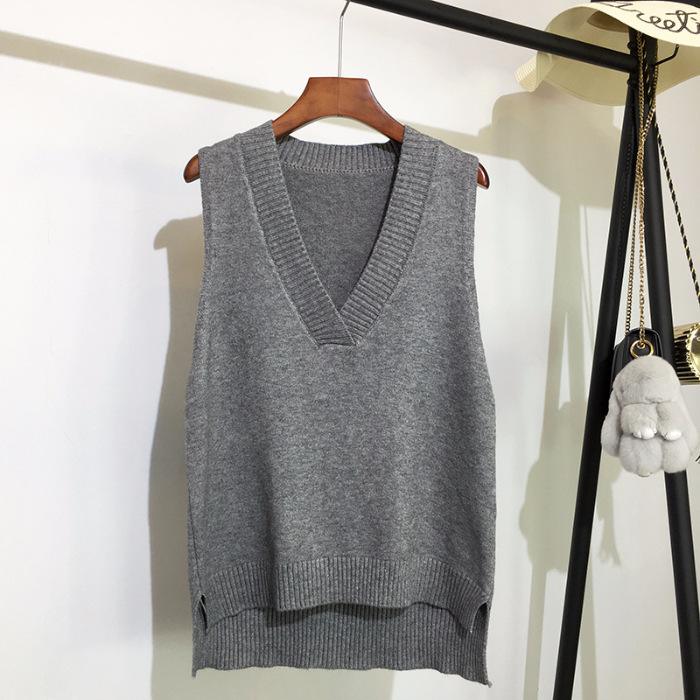 Autumn and winter simple V-neck retro vest knitted women's pullover loose sleeveless vest spring and autumn versatile sweater vest