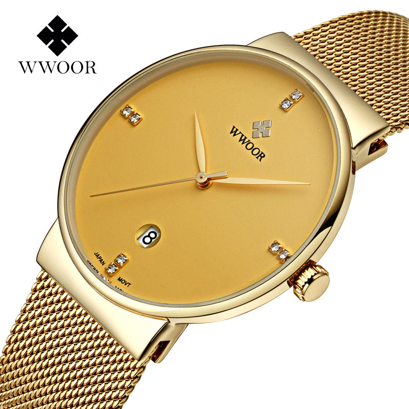 WWOOR hold Love 8018 nuevos hombres de negocios Milan Correa malla simple reloj cuarzo calendario impermeable ocio Tazón