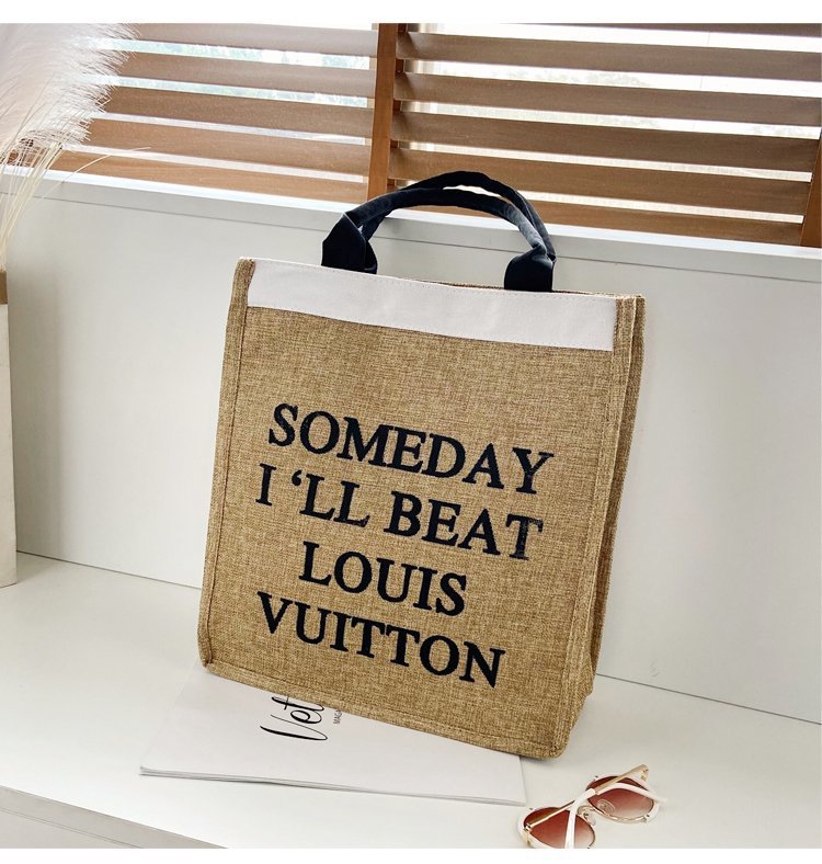 The 2020 autumn new handbag women's large-capacity Korean style lettered linen bag is a trend of large shopping bags for autumn and winter undefined