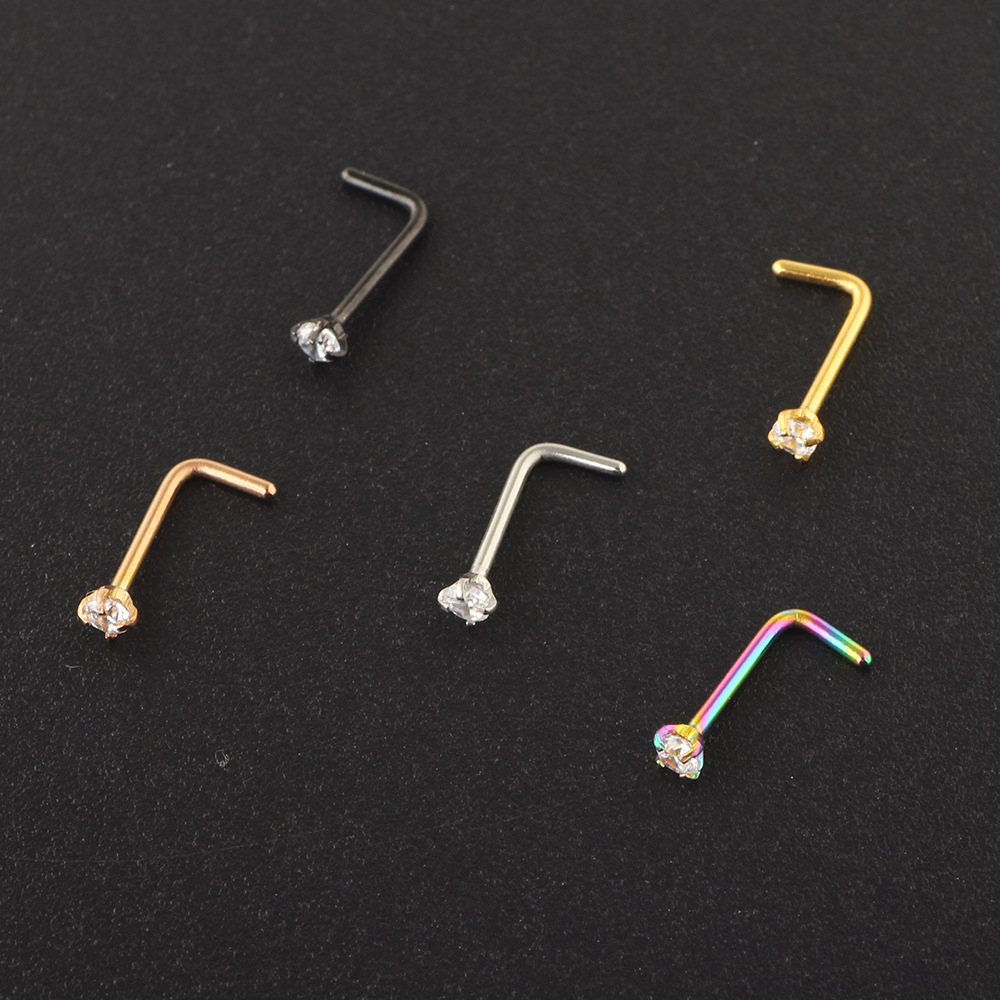 Simple Style Solid Color Stainless Steel Inlay Zircon Nose Studs 1 Piece display picture 3