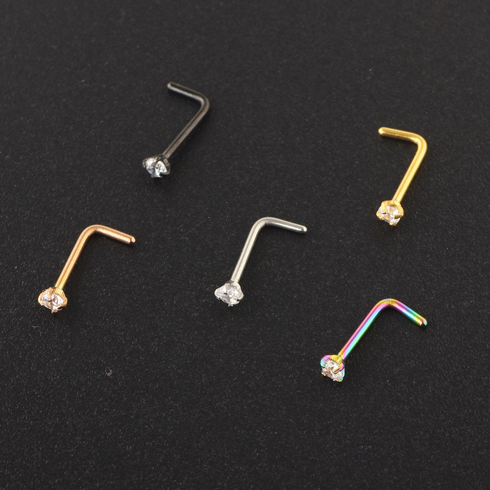 Simple Style Solid Color Stainless Steel Inlay Zircon Nose studs 1 Piece