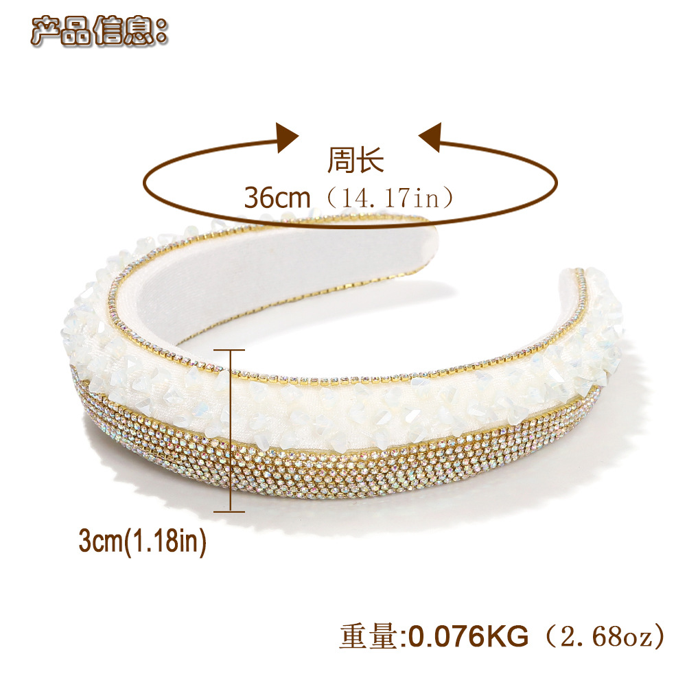 Fashion High-level Trendy Rhinestone Sponge Widened And Thickened Baroque Two-color Headband display picture 1