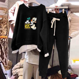 韩国东大门女装2021春季韩版休闲运动卫衣哈伦裤套装小香风两件套