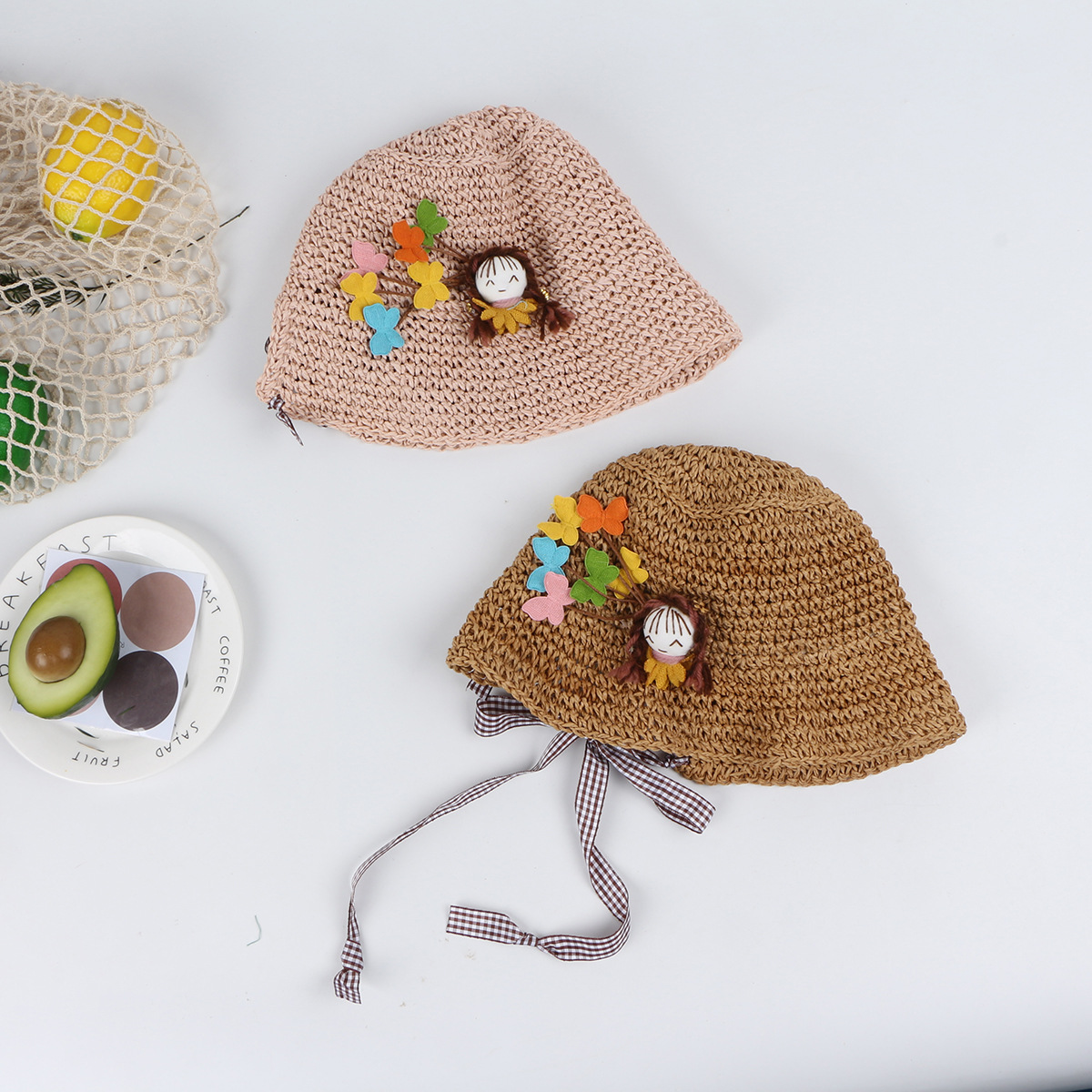 Girls Straw Hat Children Fisherman Hat Baby Breathable Beach Hat Thin Section Boy Sunscreen Sun Hat Sun Hat Summer display picture 1